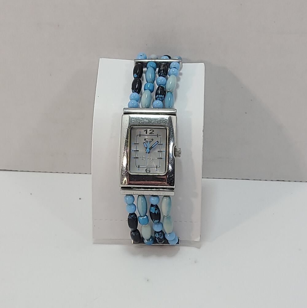 Roxy Women's Rectangle watch Silver & Blue Beaded Stainless Bracelet 5ATM Works